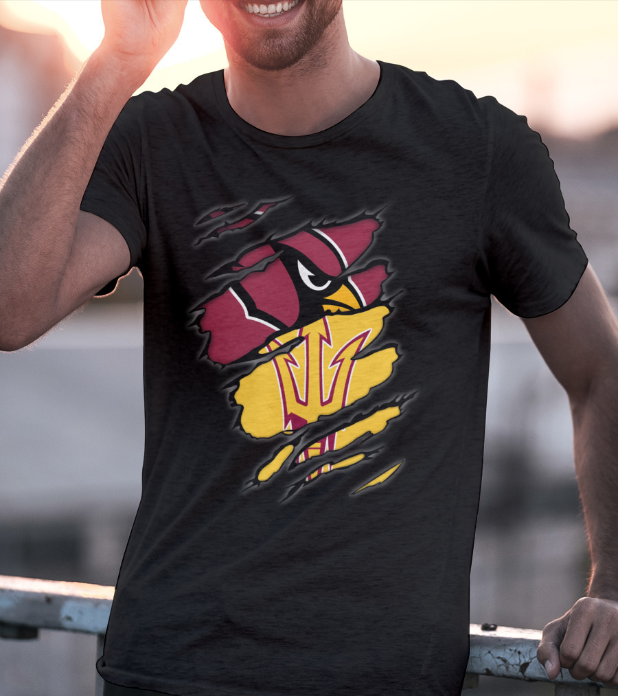 Cardinals Arizona State Sun Devils Ripped Claw Marks Logo Combination T-Shirt