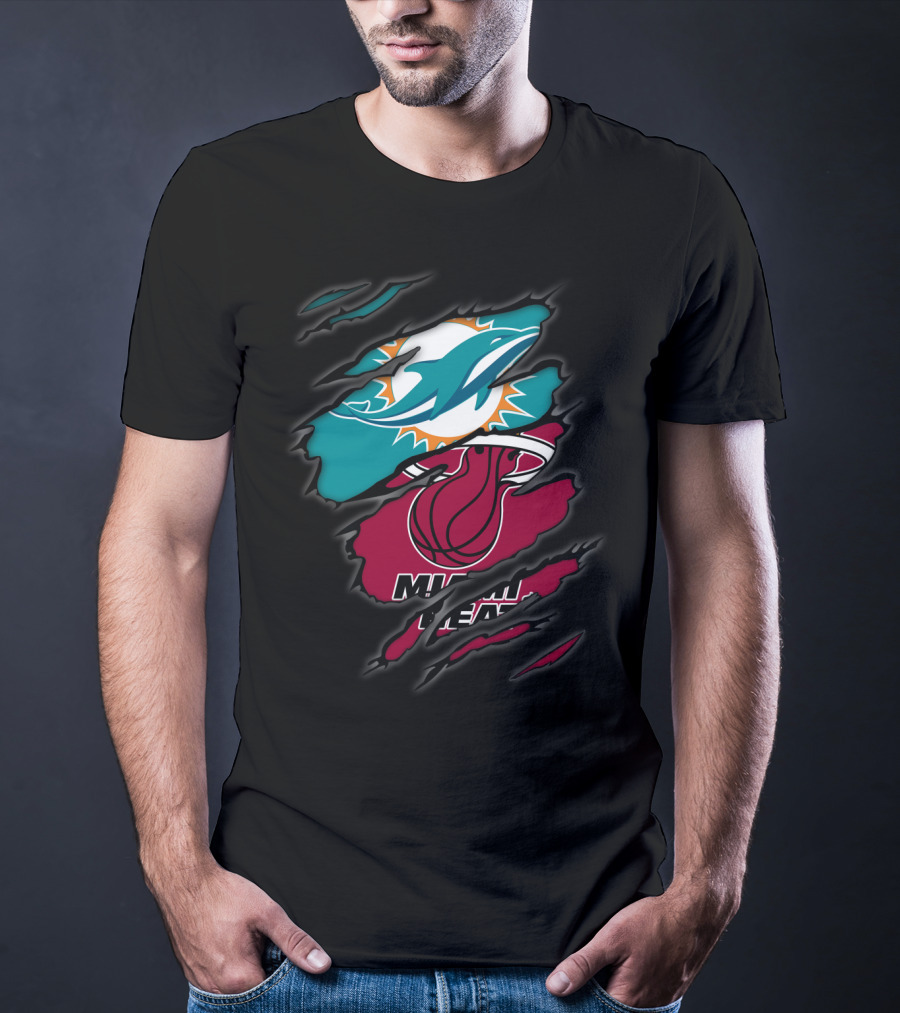 Miami Dolphins Miami Heat Crossover Collaboration Logos T-Shirt