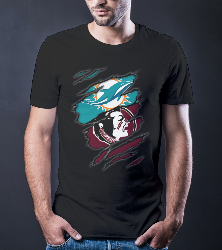 Dolphins Seminoles Ripped Logo Fusion T-Shirt