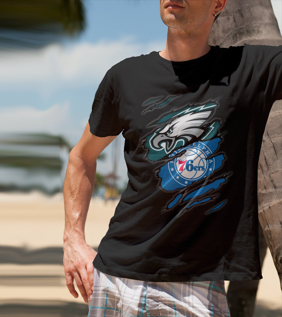 Philadelphia Eagles 76ers Torn Fusion T-Shirt