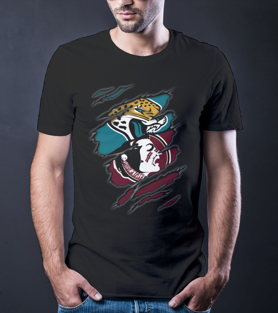 Jaguars And Seminoles Claw-Torn Logos Dual Symbol Fusion T-Shirt