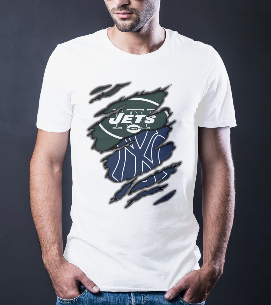 Jets Yankees Logo Torn Ripped T-Shirt