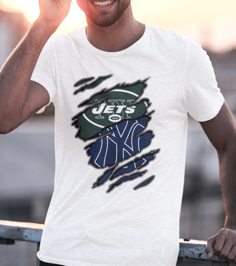 Jets Yankees Logo Torn Ripped T-Shirt