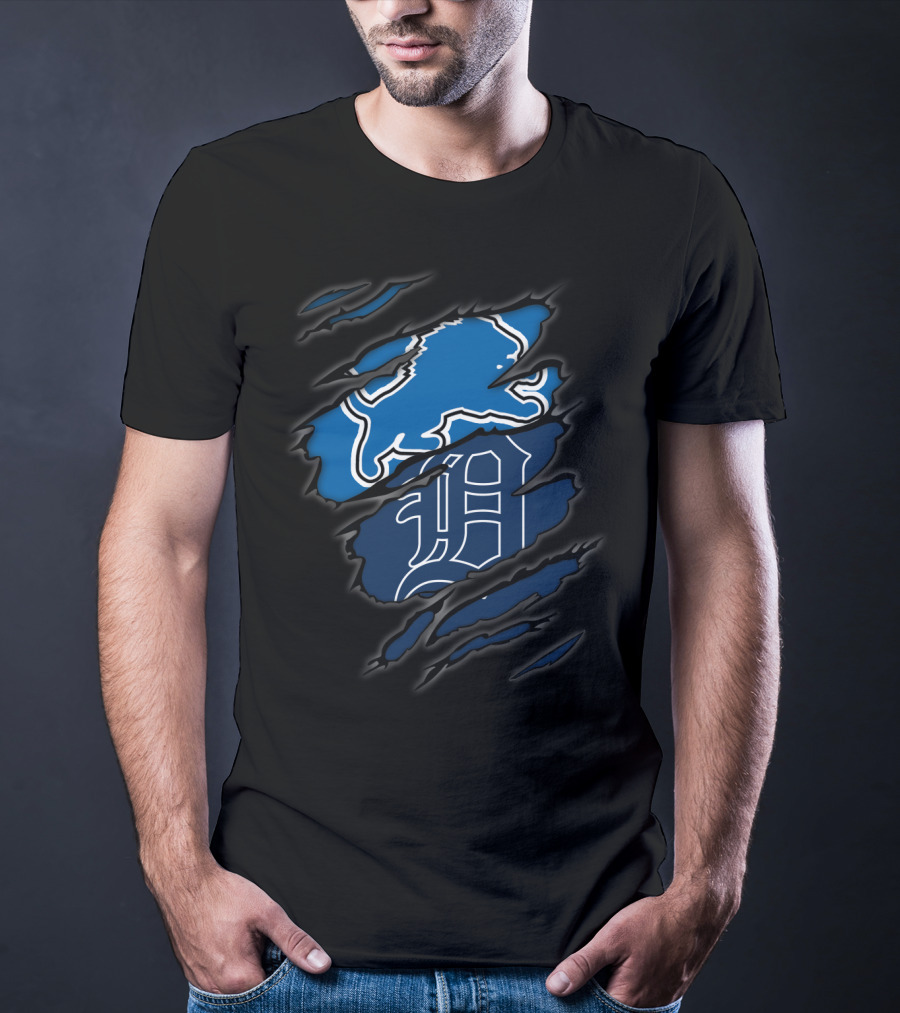 Detroit Lions And Tigers Crossover Claw Marks Nfl Mlb Fan T-Shirt