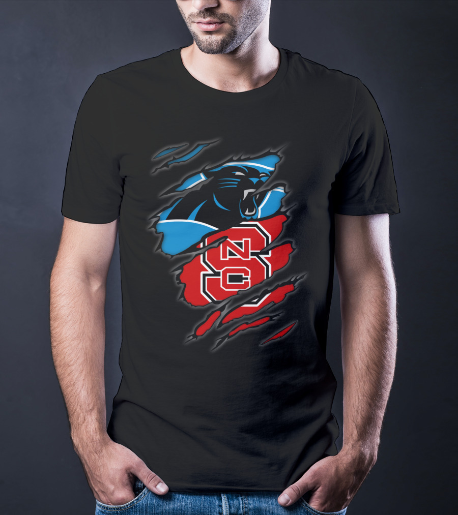 Carolina Panthers Nc State Wolfpack Hybrid Logo Ripped T-Shirt