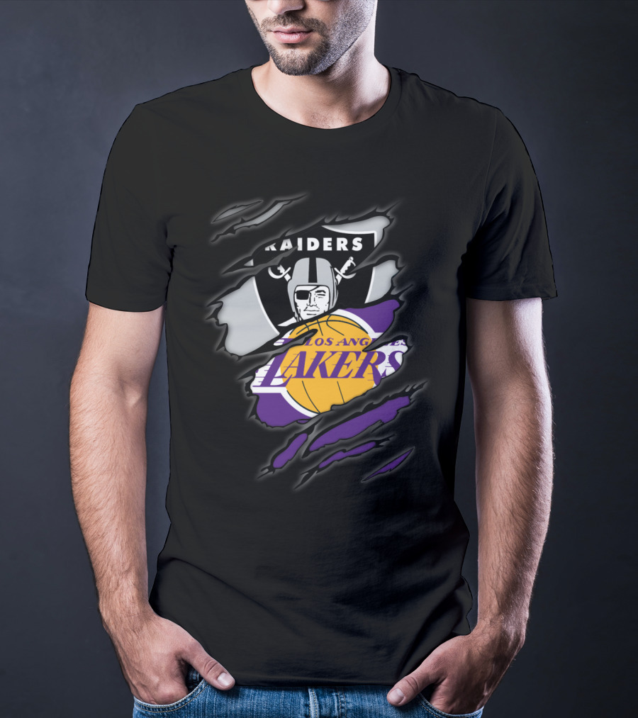 Raiders Los Angeles Lakers Logo Mashup T-Shirt