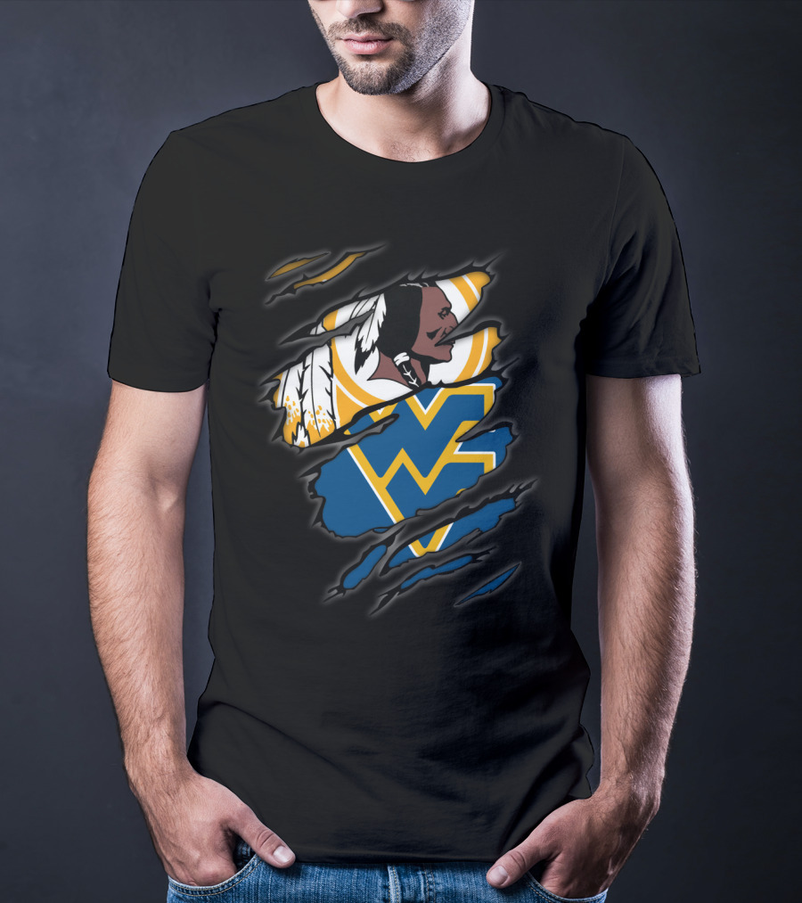 Redskins Wv Mountaineers Tribal Logo Rip T-Shirt