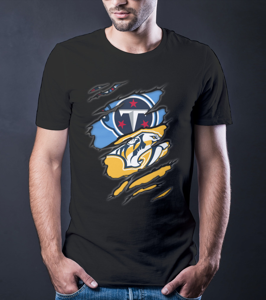 Titans Predators Logos Ripped T-Shirt