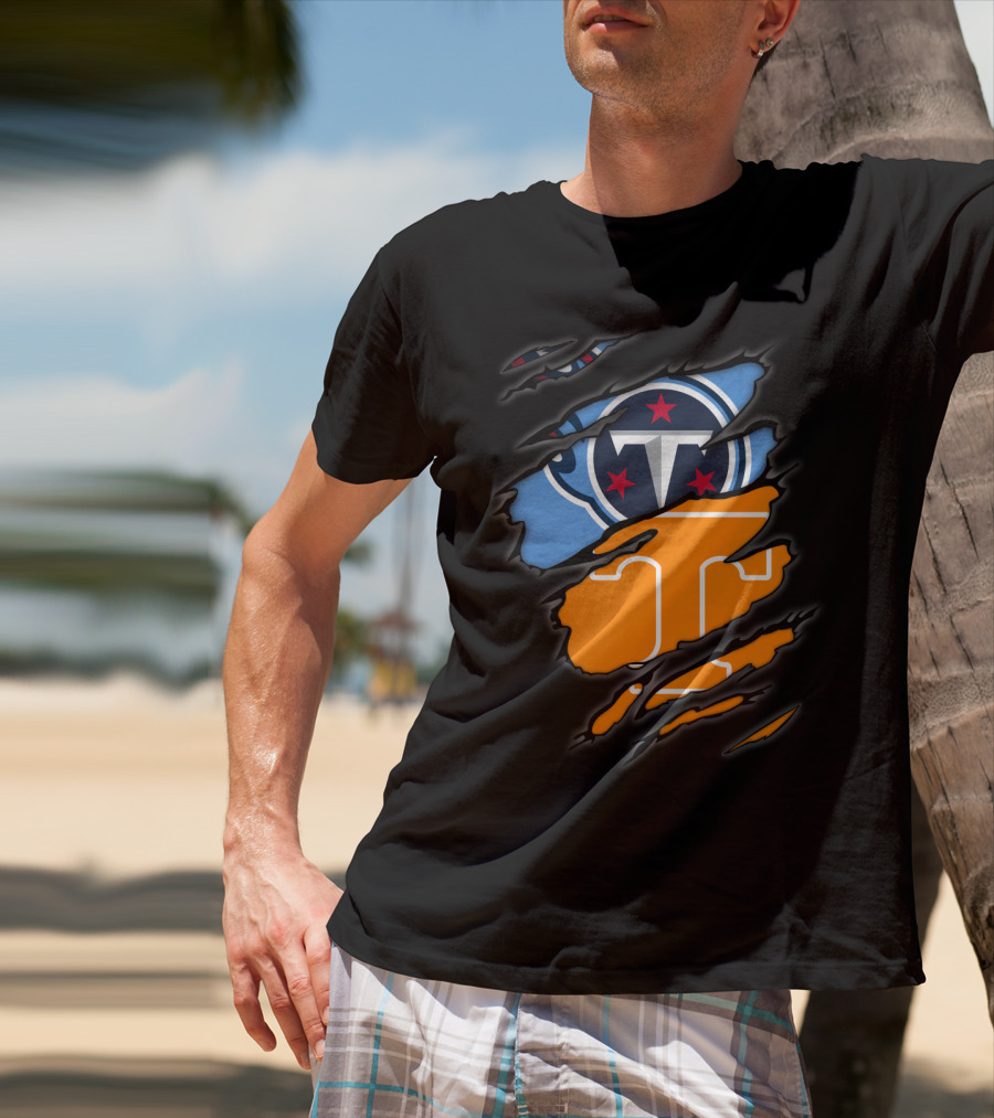 Tennessee Titans Volunteers Ripped Dual Logo Football Team Fan Gear T-Shirt
