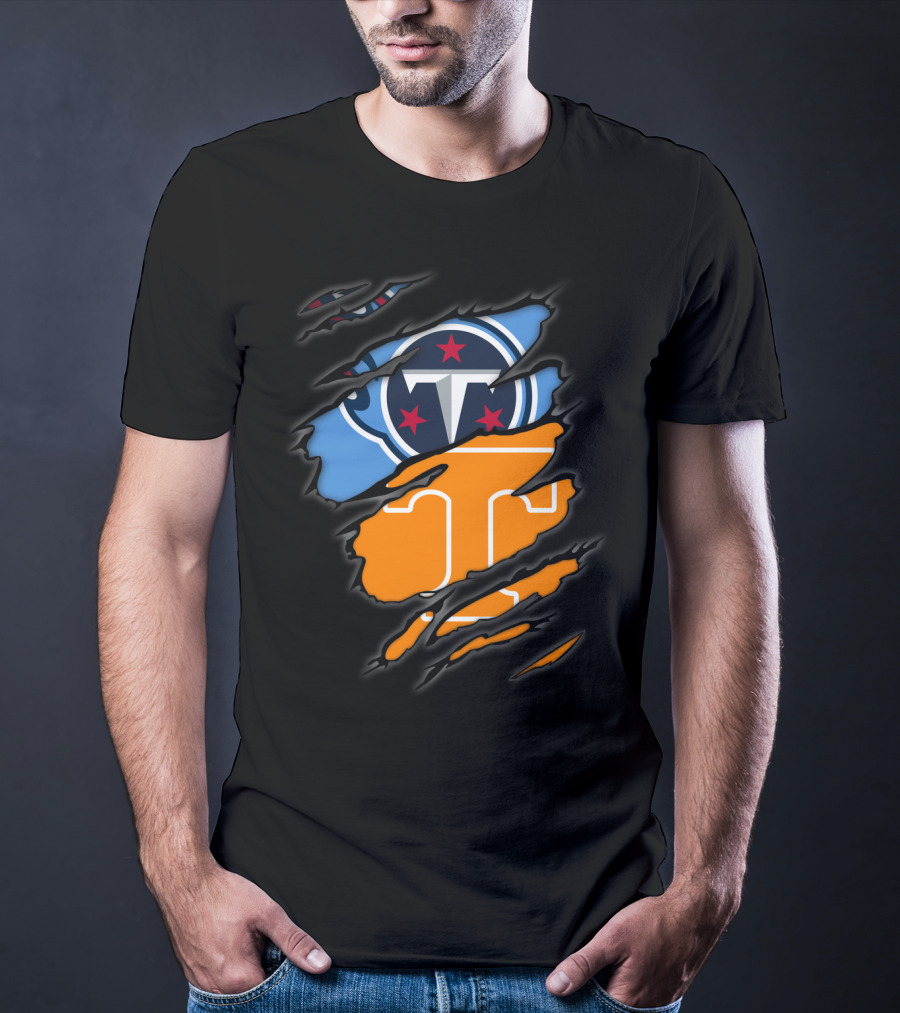 Tennessee Titans Volunteers Ripped Dual Logo Football Team Fan Gear T-Shirt