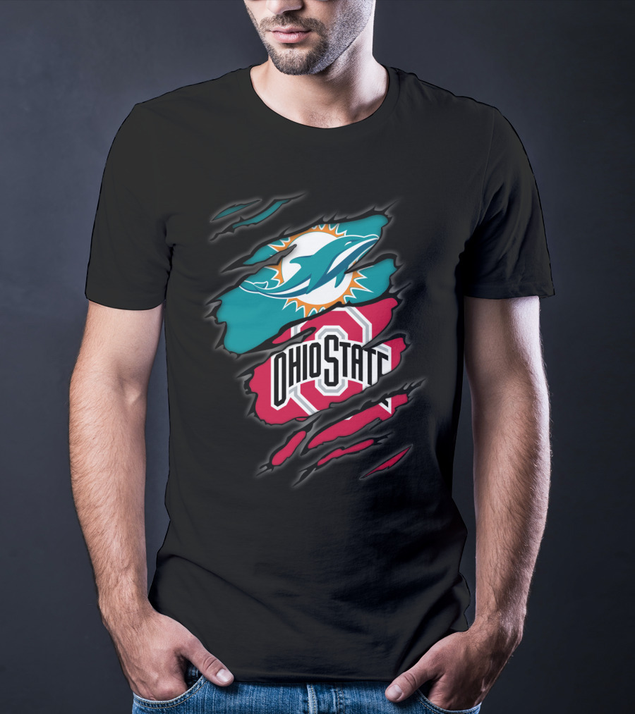 Miami Dolphins Ohio State Buckeyes Football Fan Crossover T-Shirt