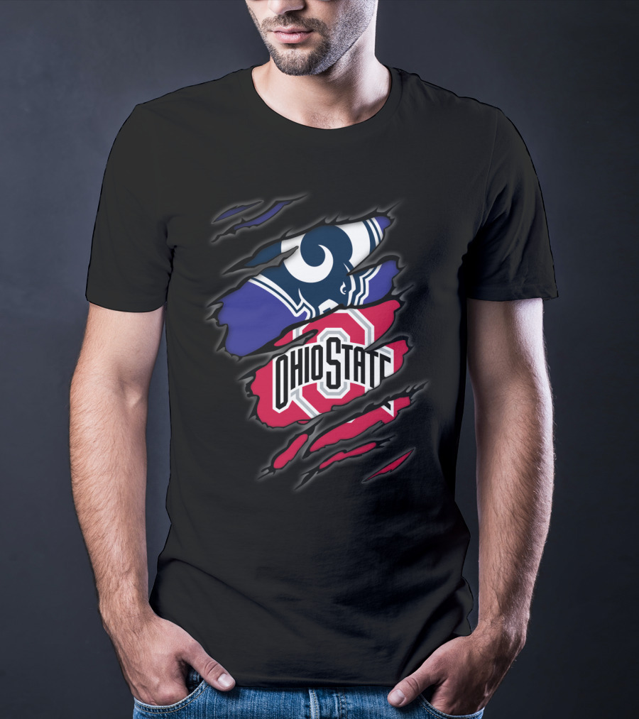 Rams Ohio State Football Fusion Torn Fabric T-Shirt