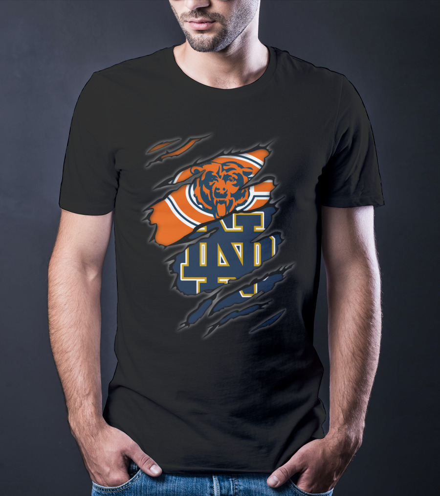 Chicago Bears Notre Dame Fighting Irish Logo Ripped Claw Marks T-Shirt