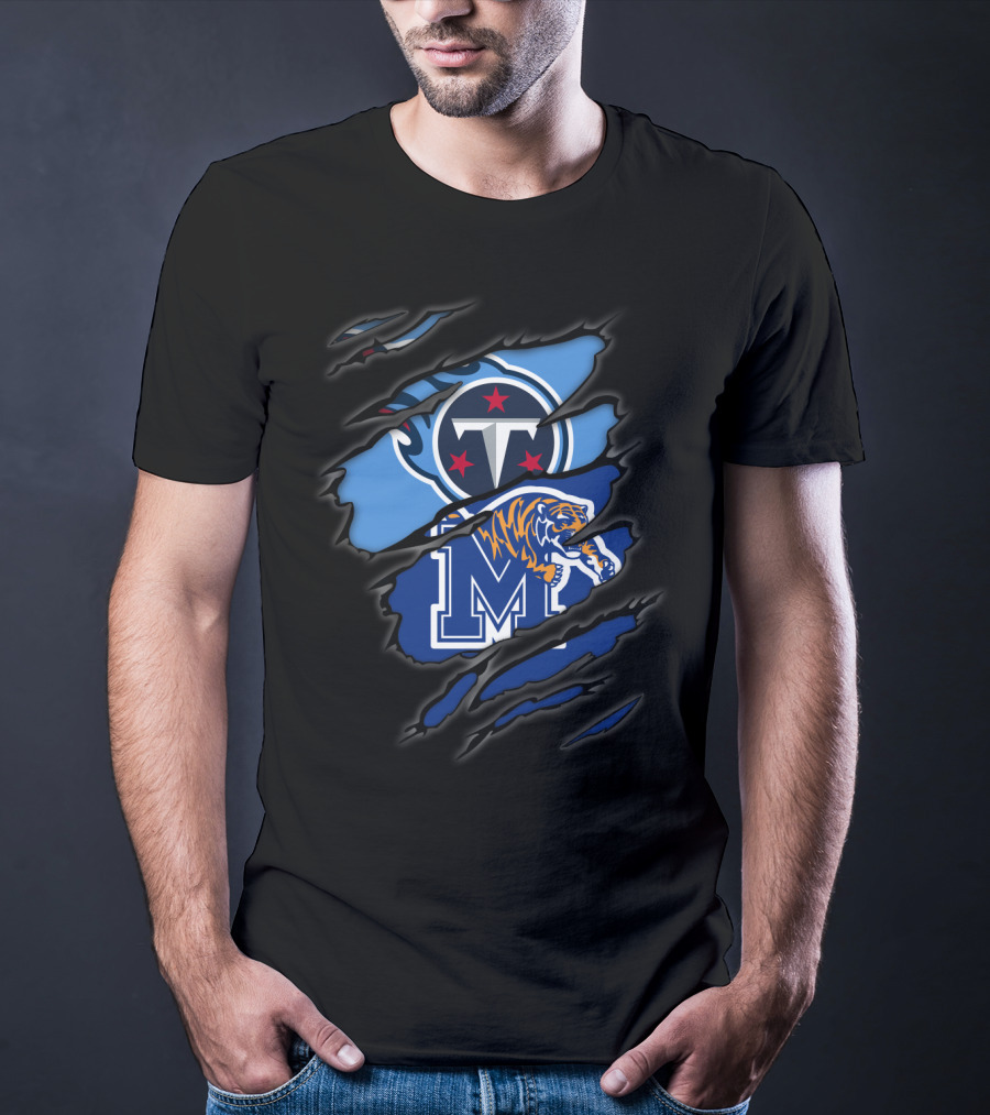 Tennessee Titans And Memphis Tigers Logos Fusion T-Shirt