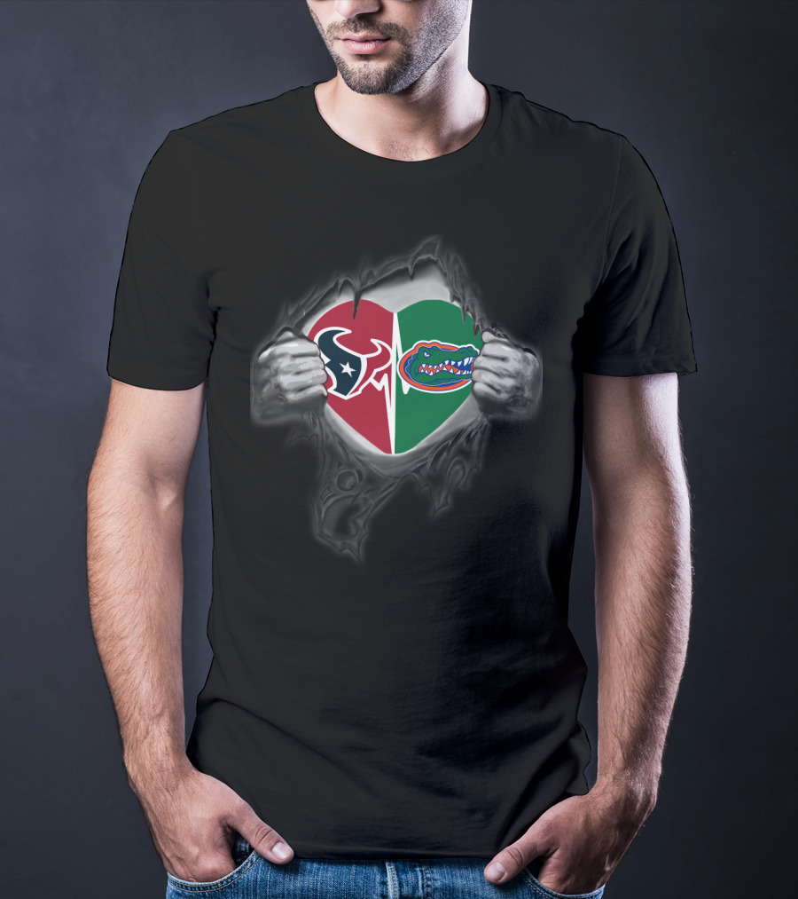 Houston Texans And Florida Gators Heart Logos Integration T-Shirt