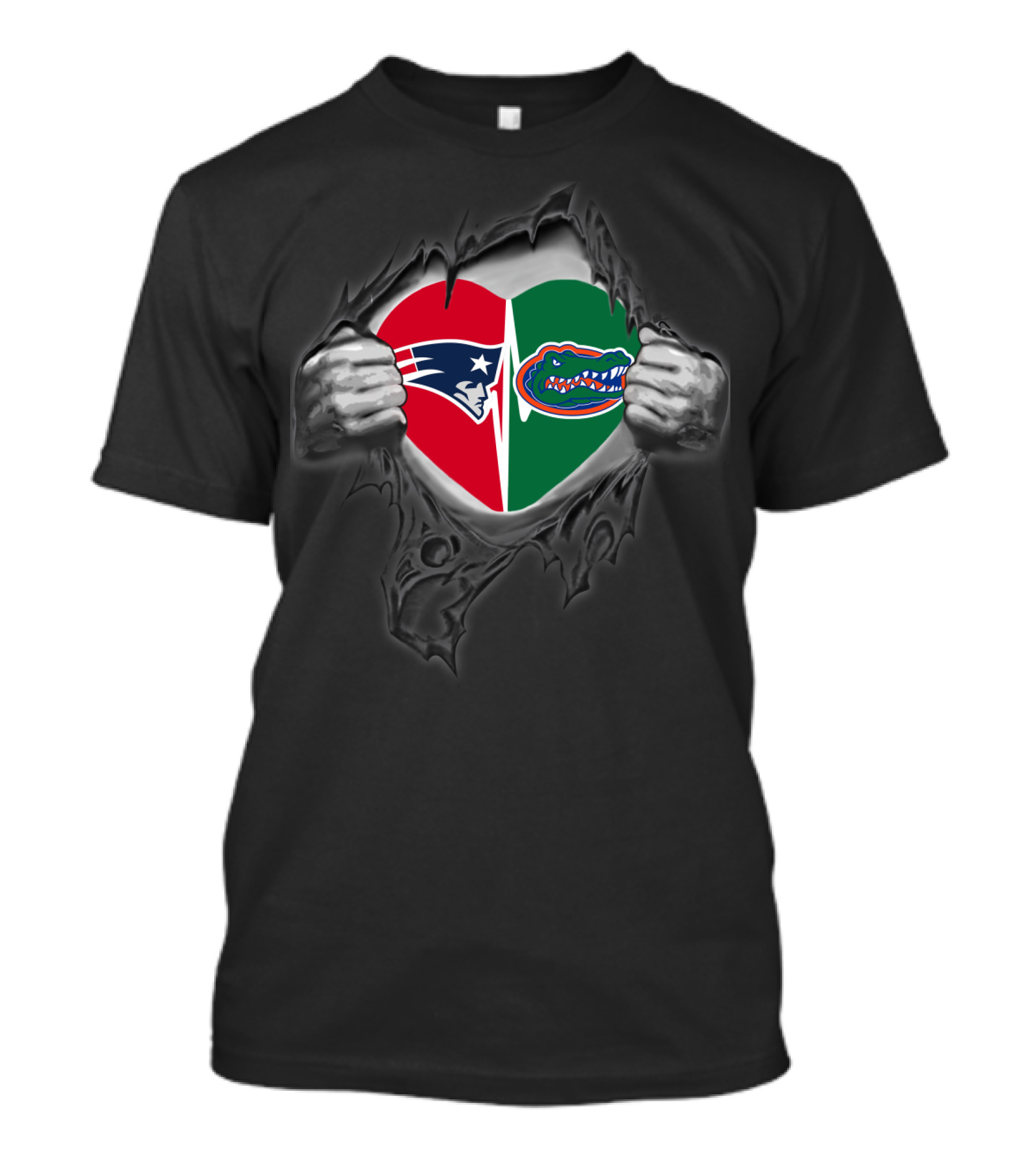 Patriots Gators Split Heart Dual Loyalty Fan T-Shirt