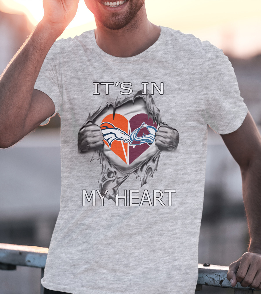 It's In My Heart Broncos Avalanche Logo Heart Tear T-Shirt