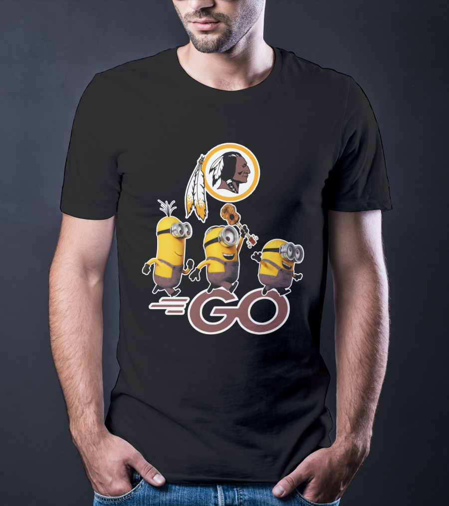 Minions Go Redskins Fan Logo With Ukulele And Feathers T-Shirt