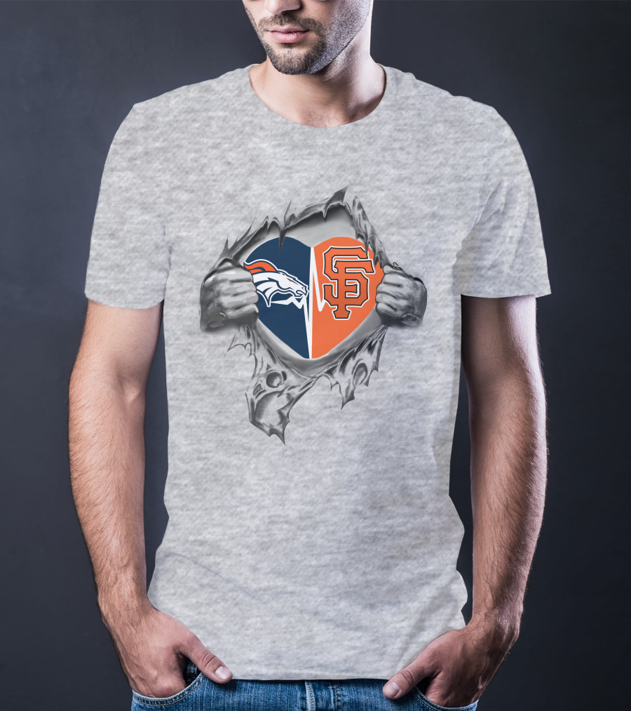 Broncos Giants Heart Denver San Francisco Rivalry Fusion T-Shirt