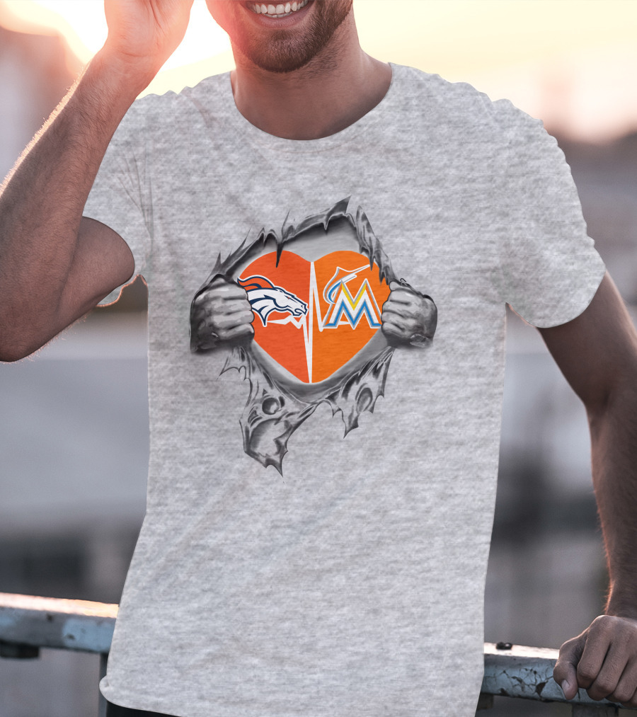 Broncos Marlins Heart Denver Miami Fan Passion T-Shirt