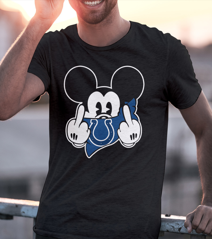 Mickey Bandana Colts Logo Middle Finger Gesture T-Shirt