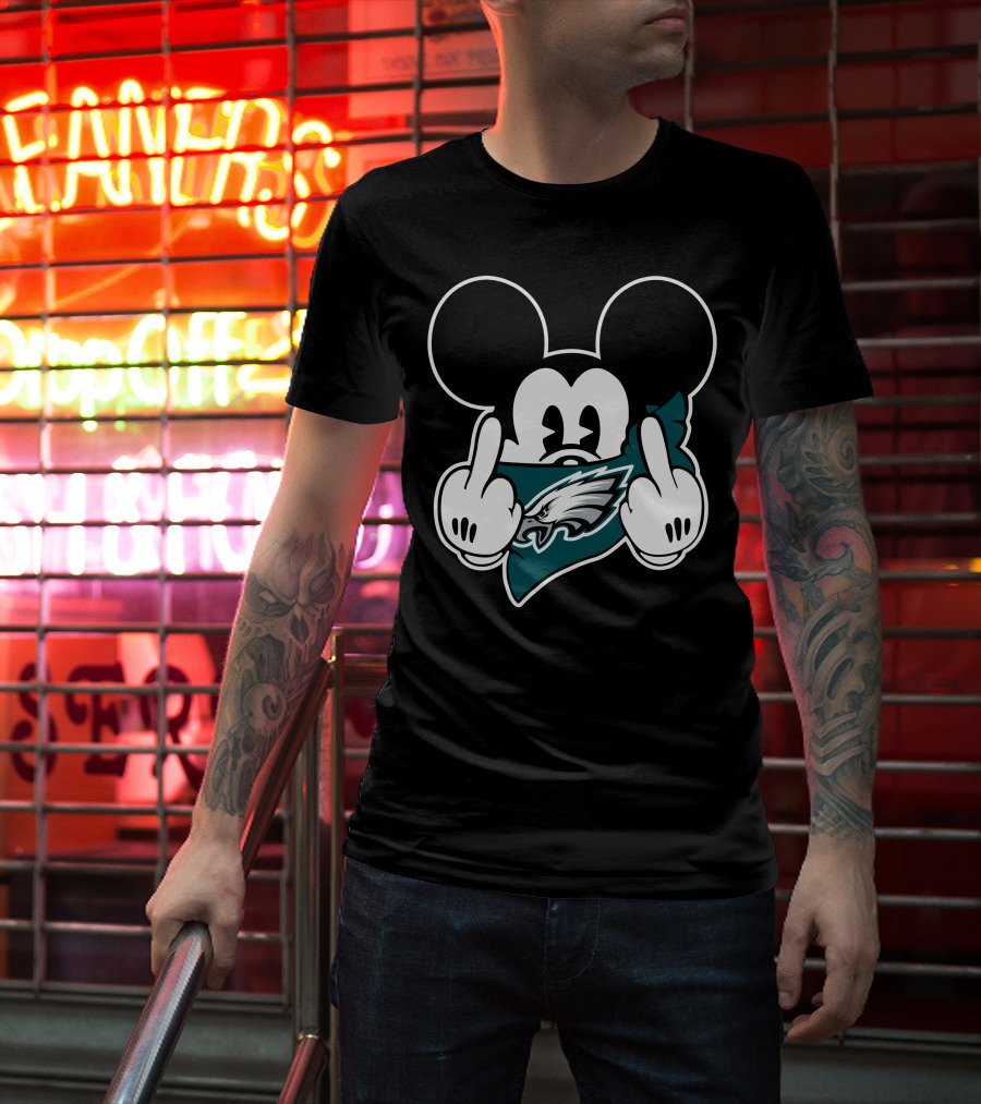Mickey Mouse Eagles Logo Middle Finger T-Shirt