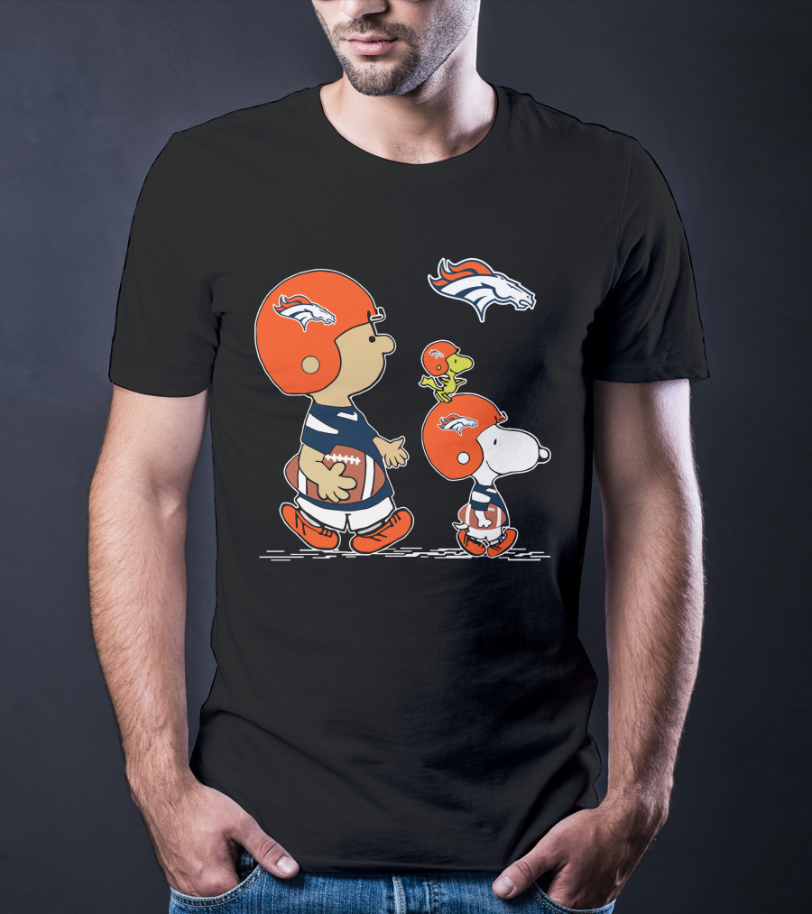 Broncos Snoopy Charlie Brown Woodstock Football Helmet T-Shirt