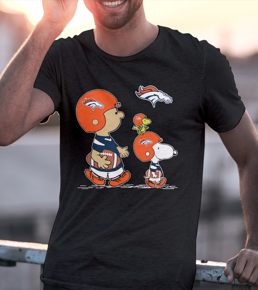 Broncos Snoopy Charlie Brown Woodstock Football Helmet T-Shirt