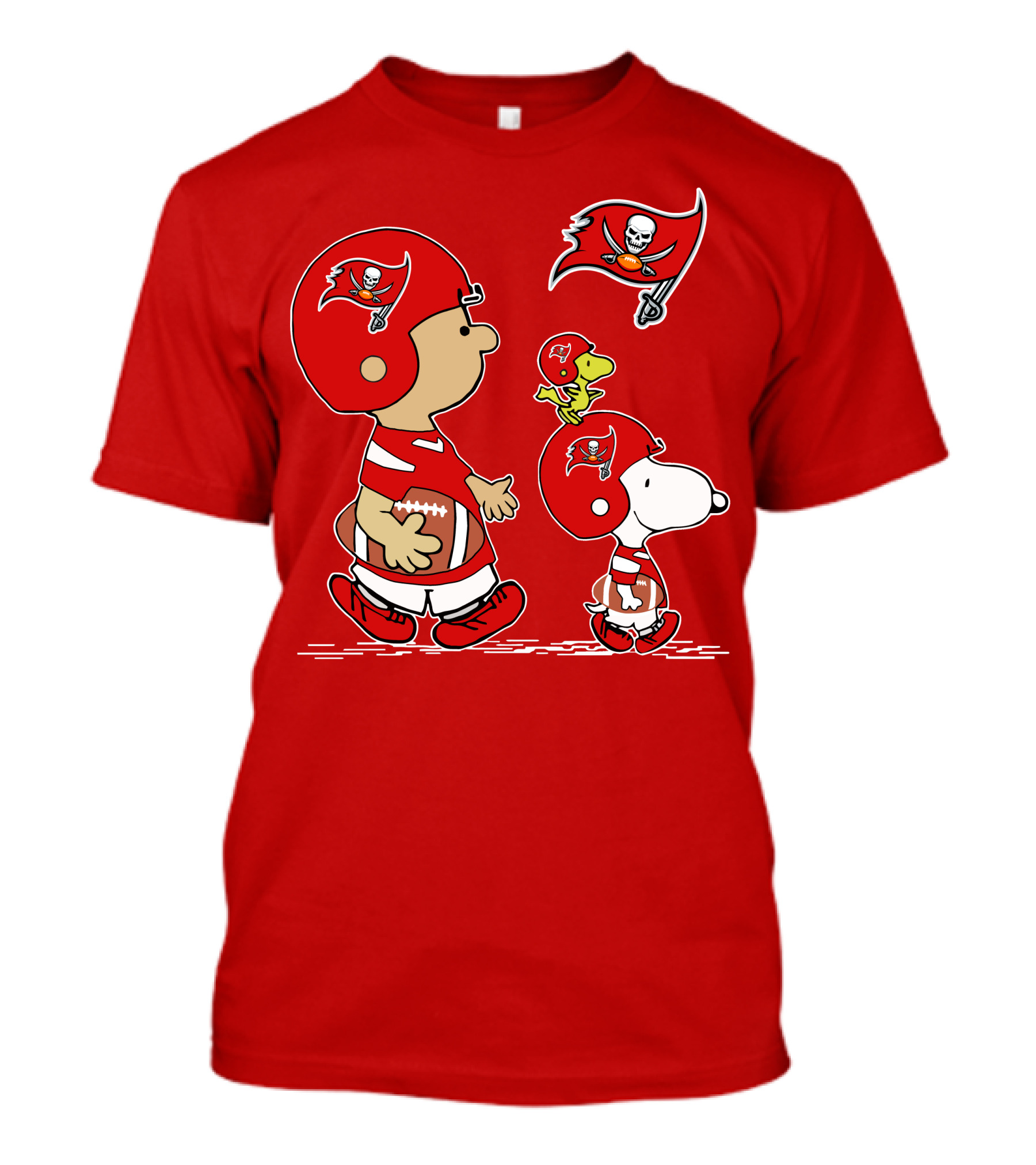 Peanuts Buccaneers Snoopy And Woodstock Football Helmets And Flag T-Shirt