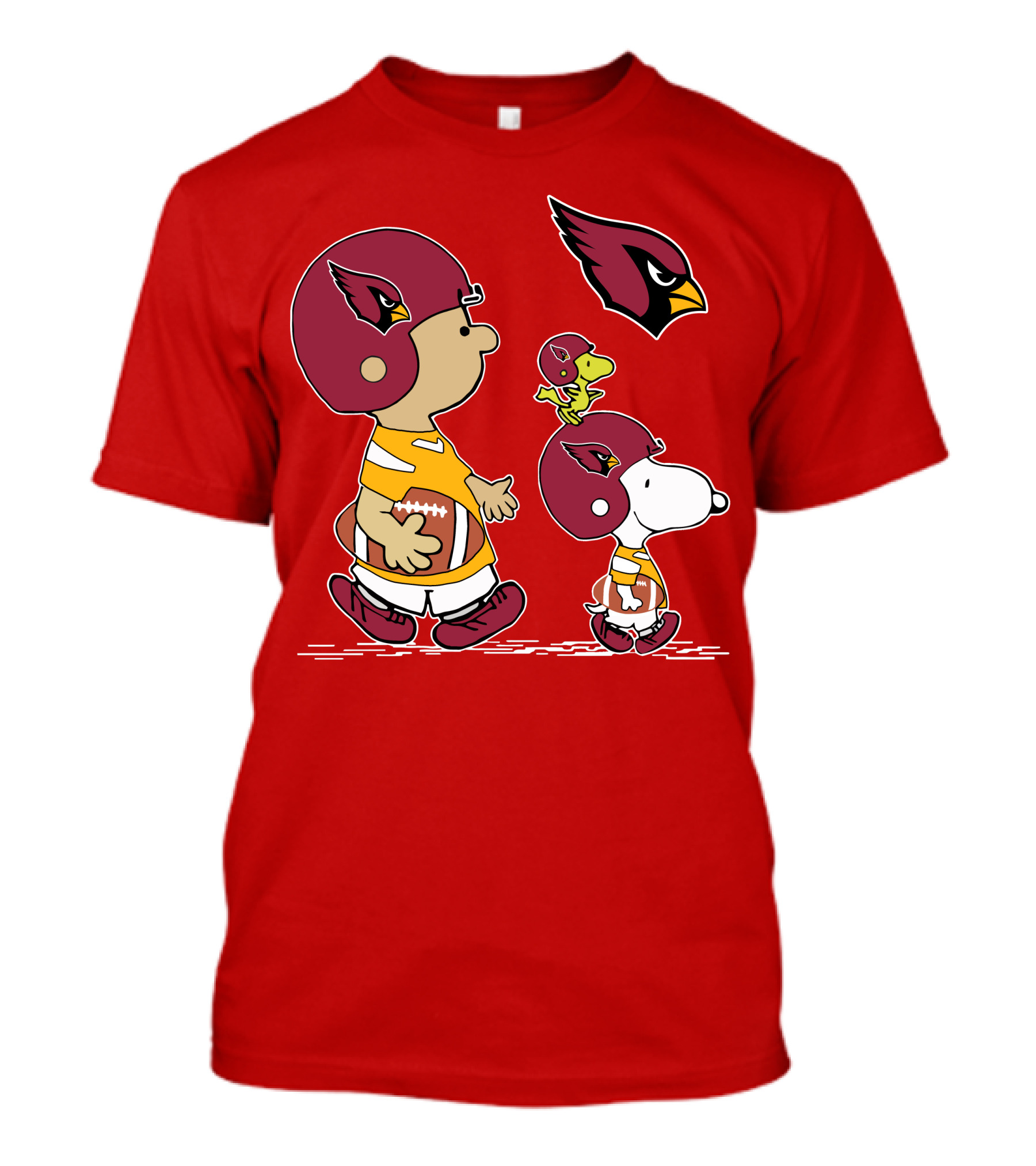 Cardinals Football Helmet Snoopy Woodstock Peanuts Characters T-Shirt