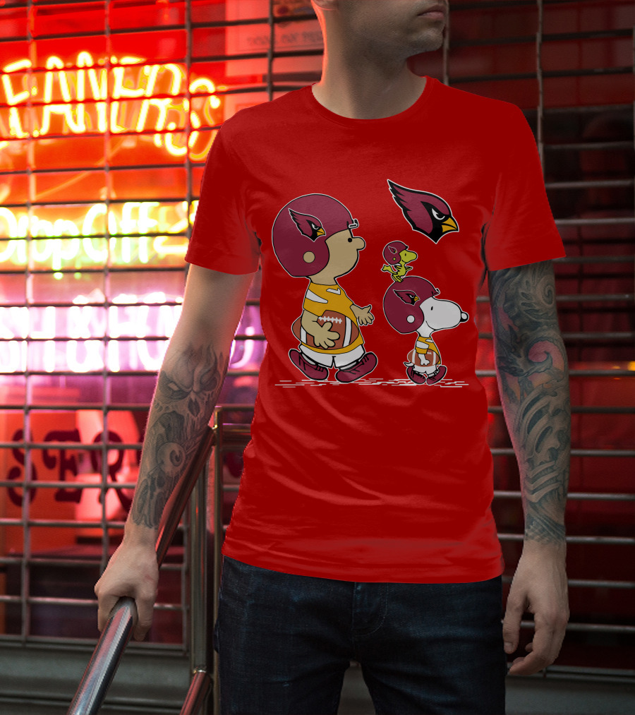 Cardinals Football Helmet Snoopy Woodstock Peanuts Characters T-Shirt
