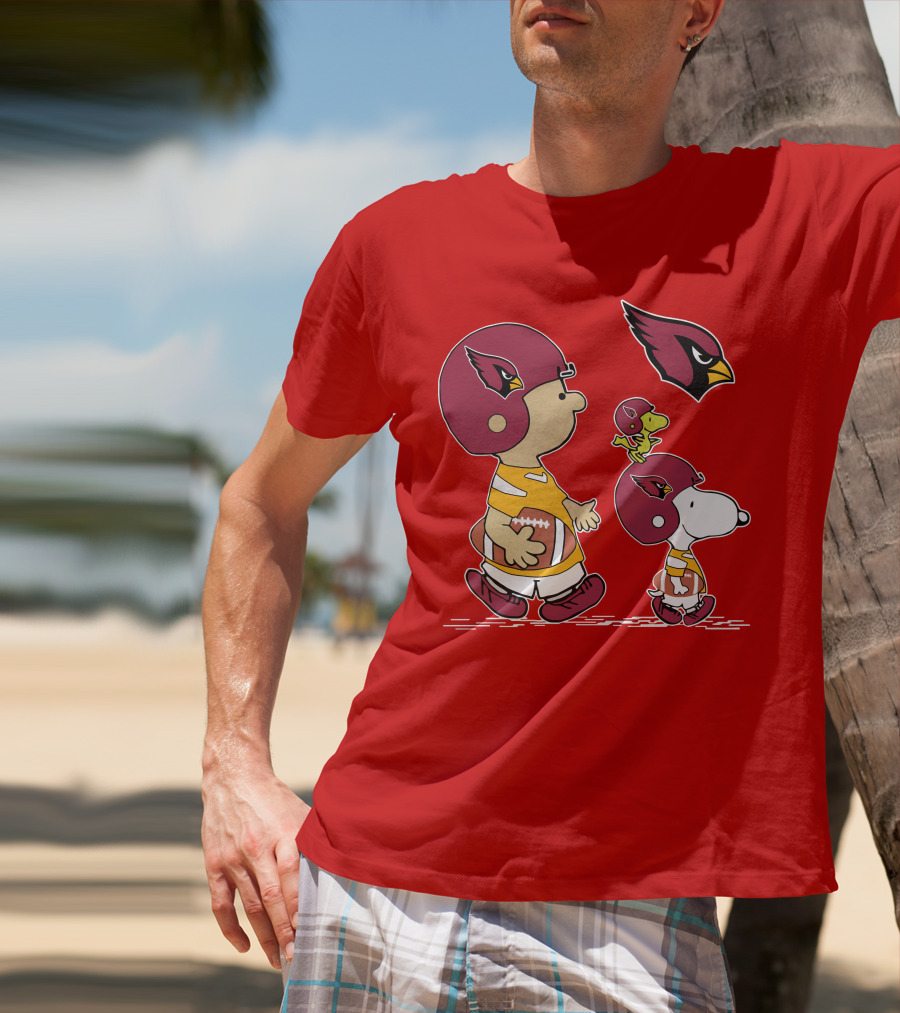 Cardinals Football Helmet Snoopy Woodstock Peanuts Characters T-Shirt