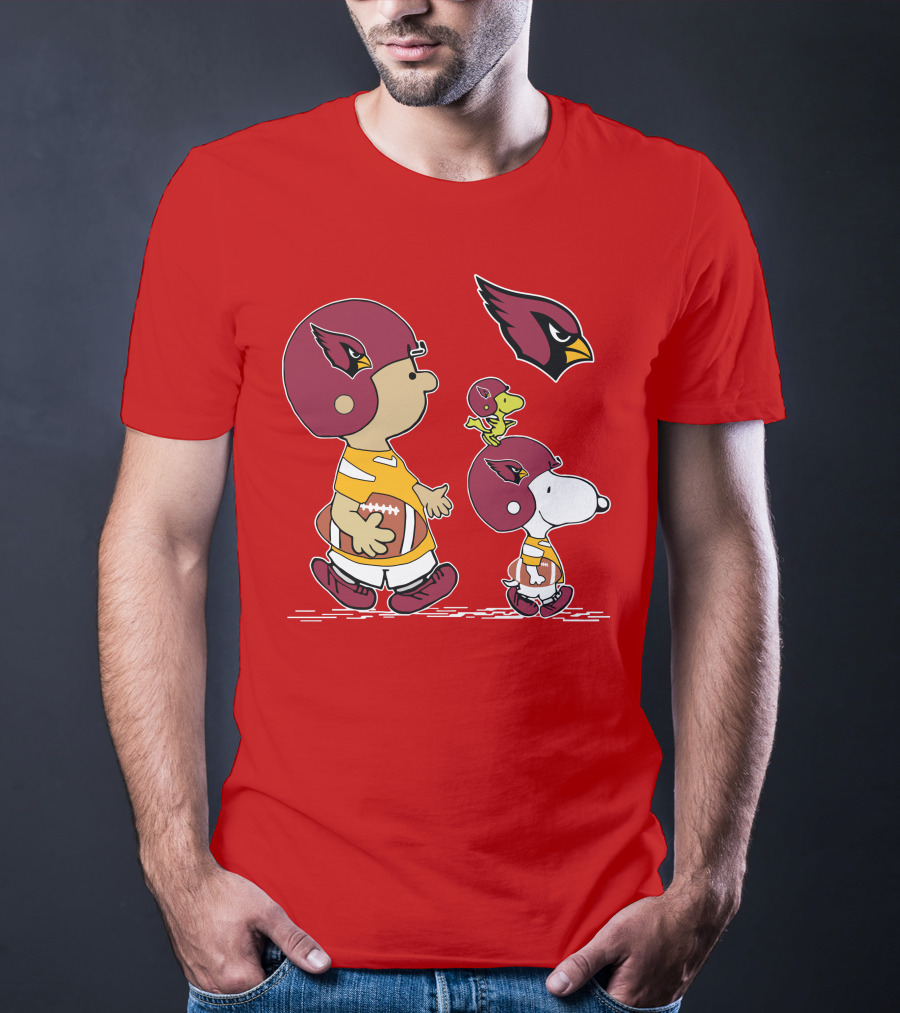 Cardinals Football Helmet Snoopy Woodstock Peanuts Characters T-Shirt