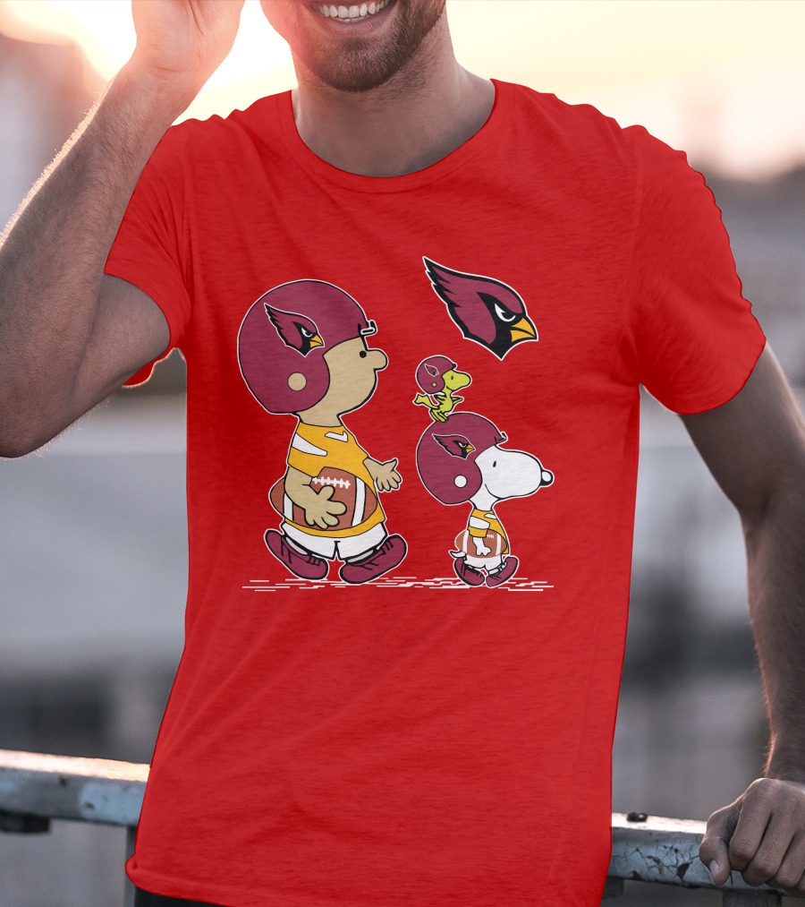 Cardinals Football Helmet Snoopy Woodstock Peanuts Characters T-Shirt