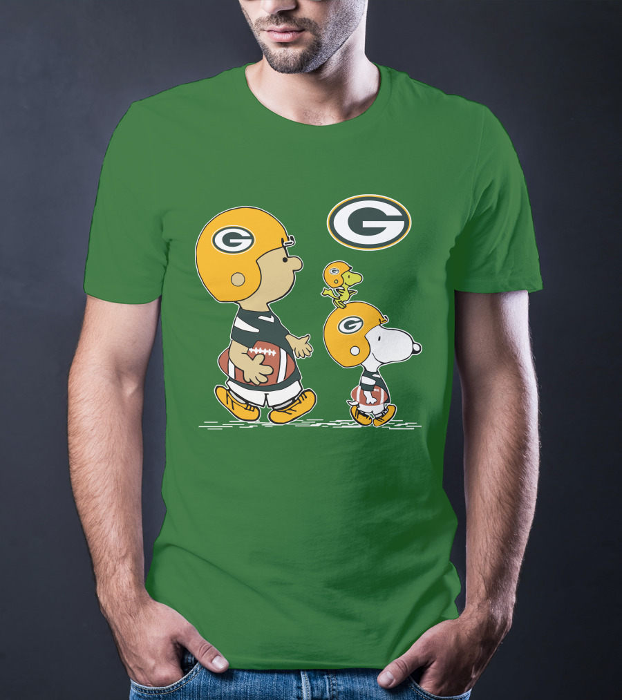 Packers Charlie Brown Snoopy Woodstock Football Helmet T-Shirt