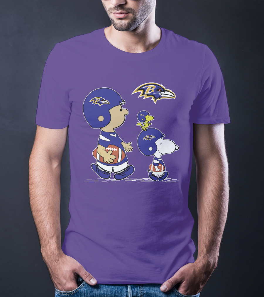 Baltimore Ravens Peanuts Snoopy And Woodstock Football T-Shirt