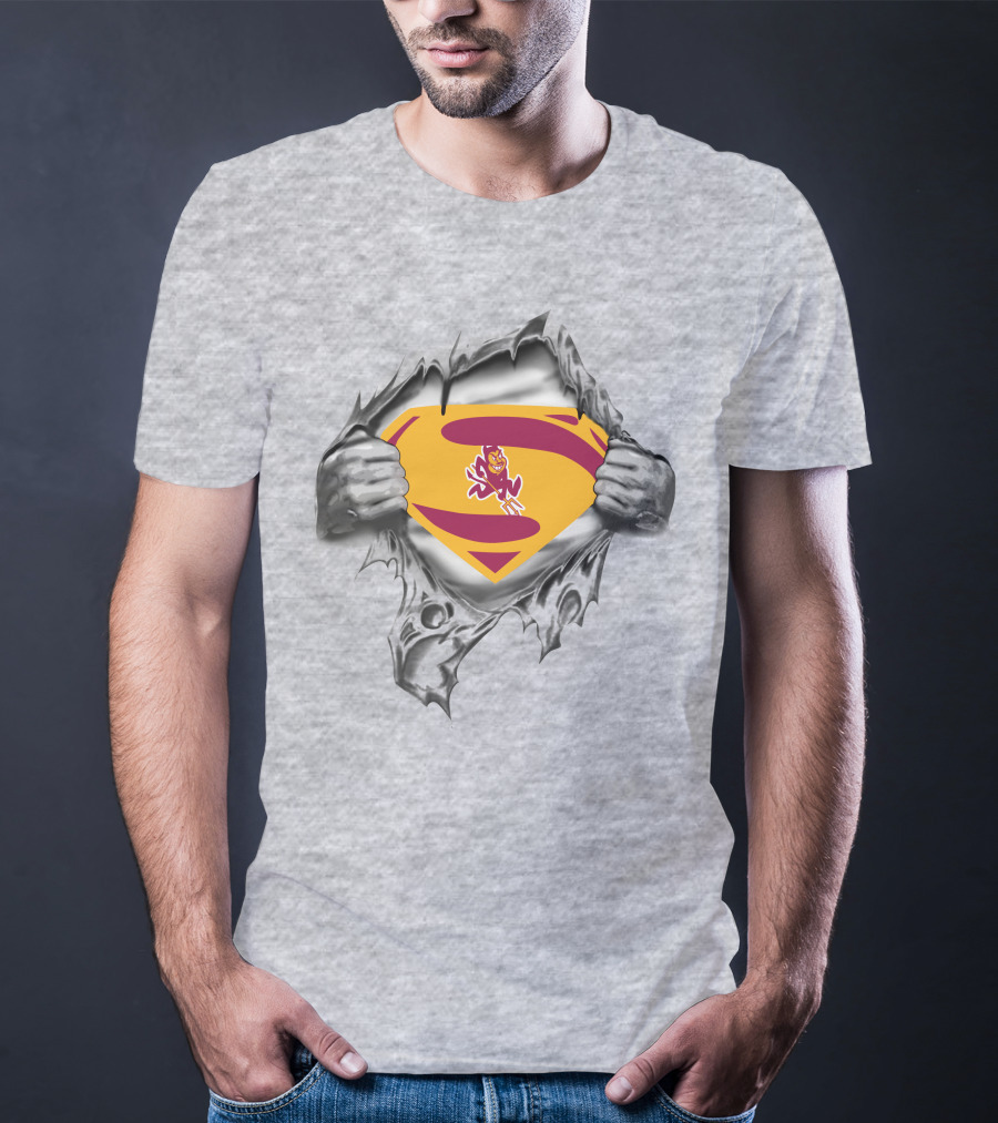 ASU Sparky Superman Logo Ripping Through T-Shirt
