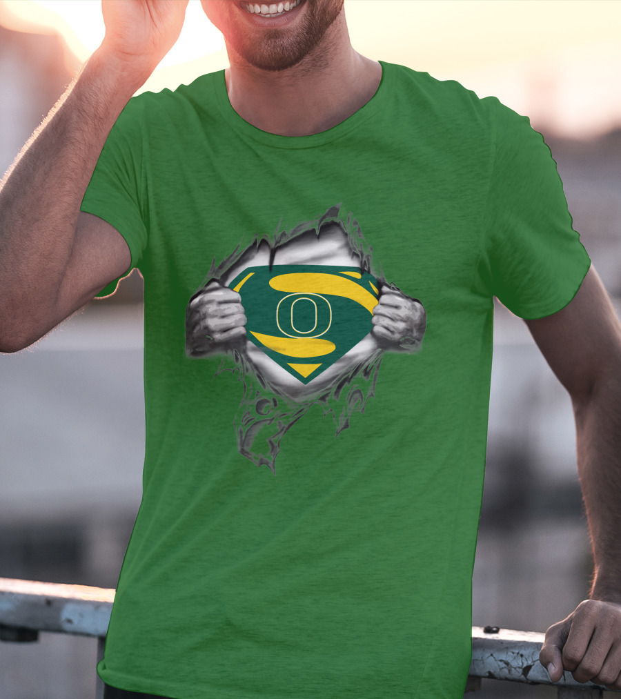 Oregon Ducks Superman Logo Emblem Breaking Through T-Shirt