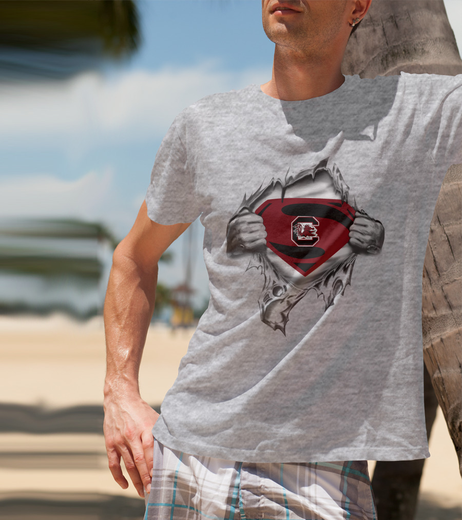 Gamecocks Super Man Logo Torn Chest T-Shirt
