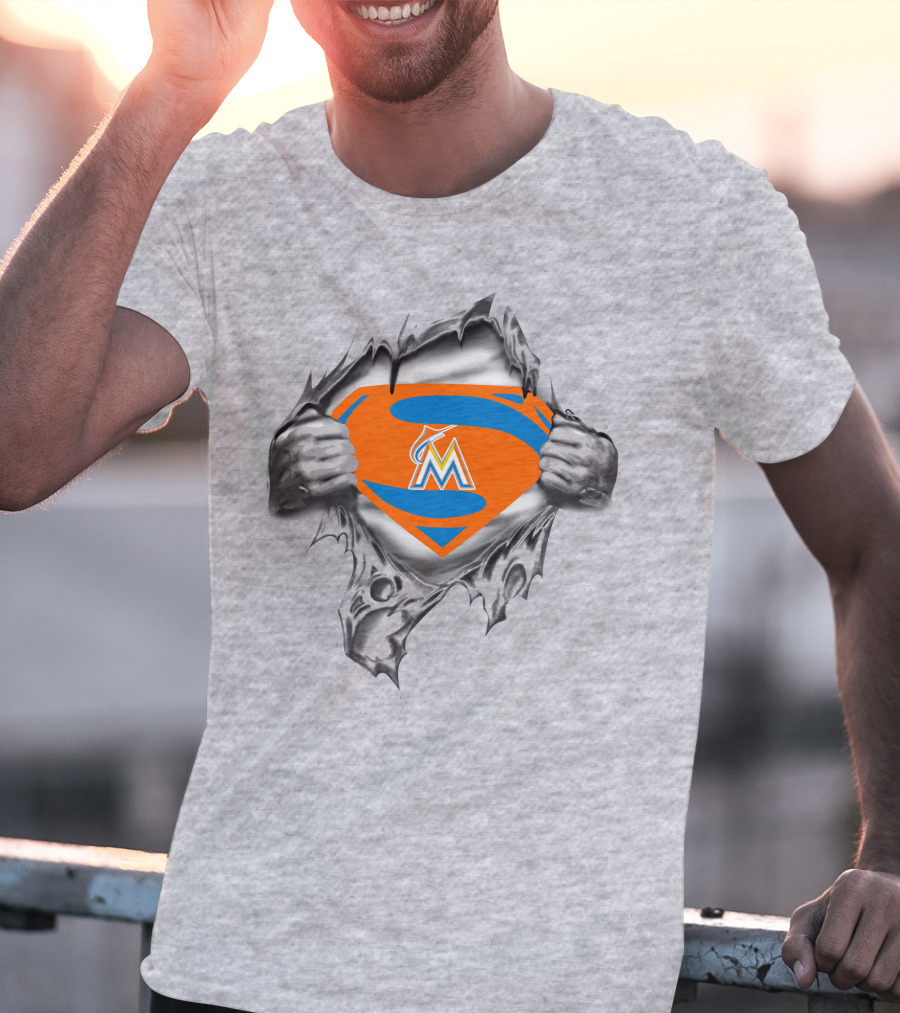 Superman Miami Marlins Logo Ripped T-Shirt