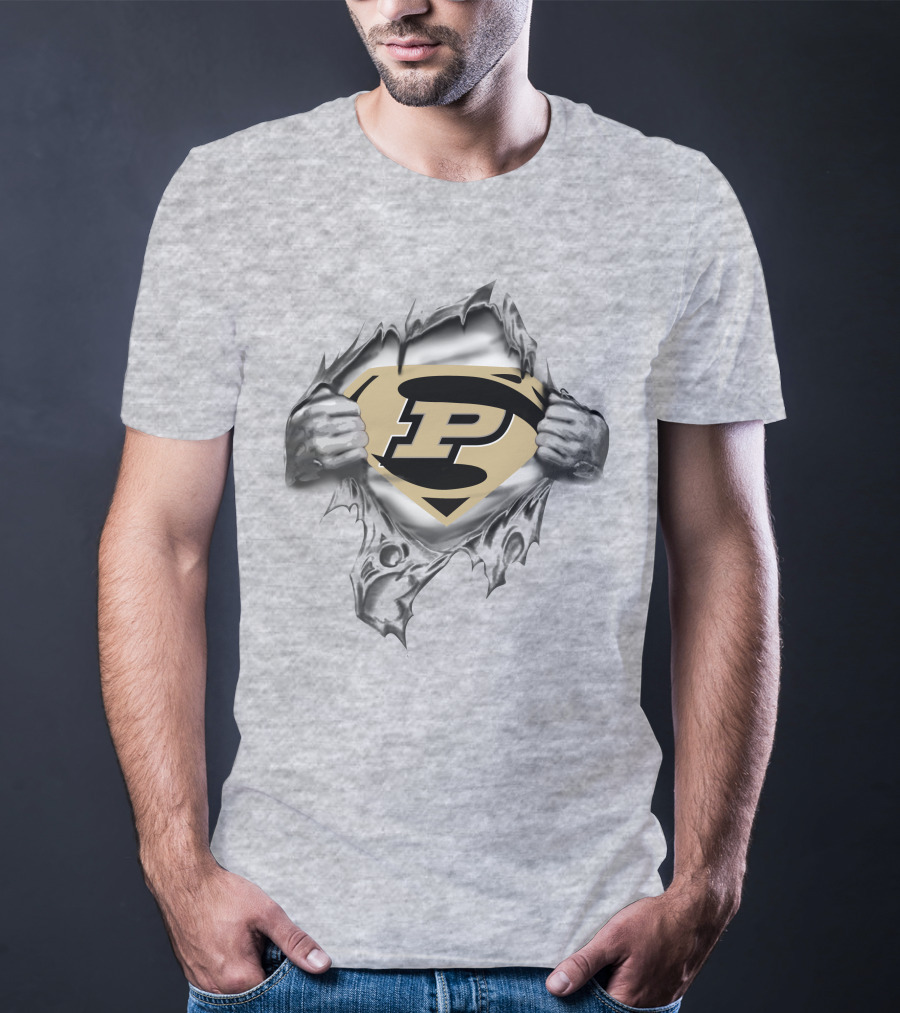 Purdue University Superhero Emblem Torn T-Shirt