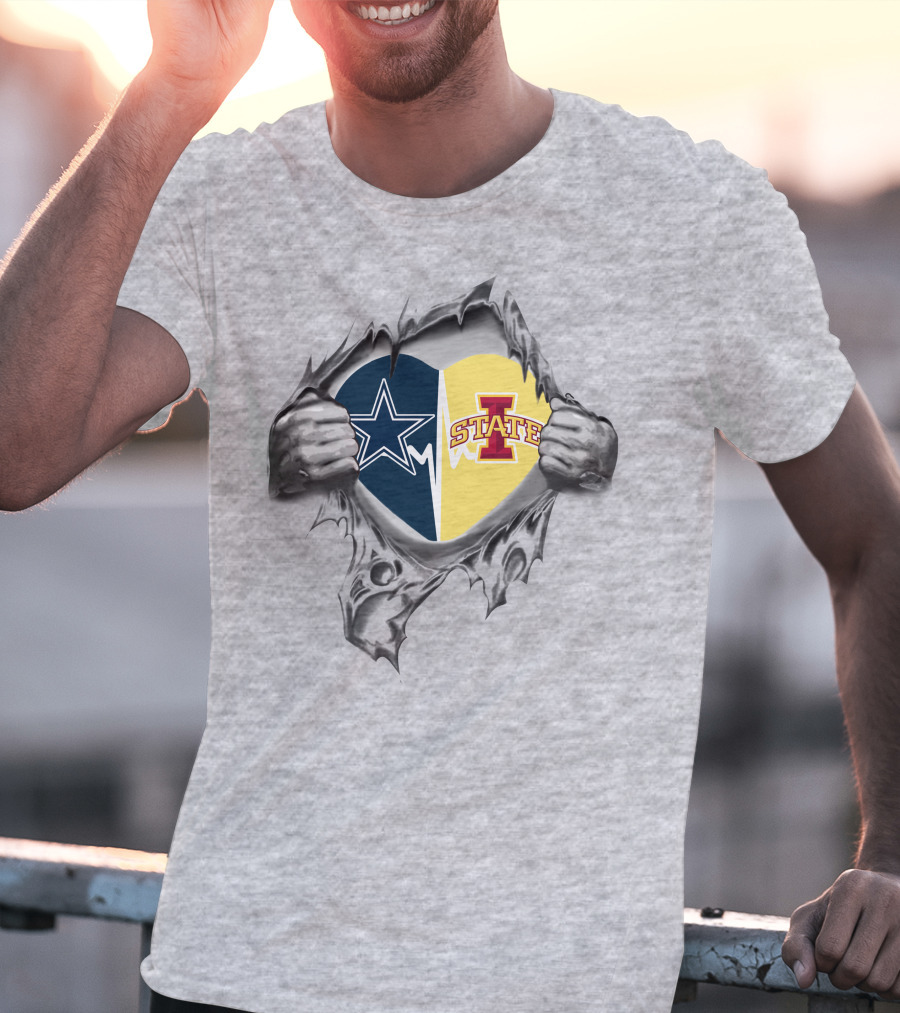 Cowboys Star And Iowa State Cyclones Heart T-Shirt