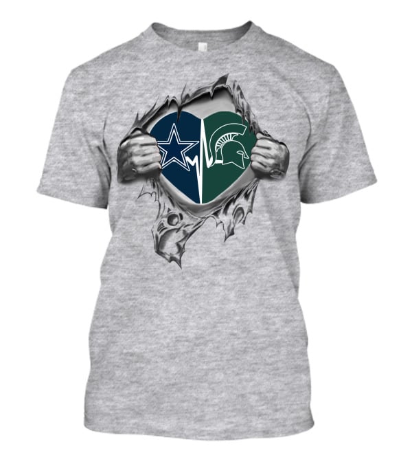 Cowboys Star And Spartans Helmet Heart T-Shirt