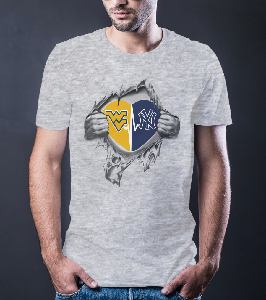 Yankees West Virginia Mountaineers Heart Logo Fusion T-Shirt