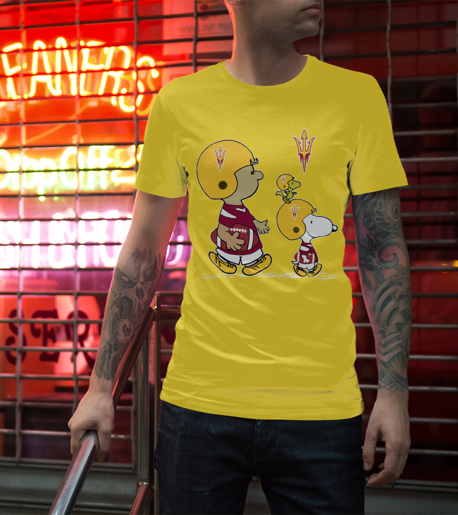 Arizona State Sun Devils Peanuts Football Players Charlie Brown Snoopy Woodstock T-Shirt