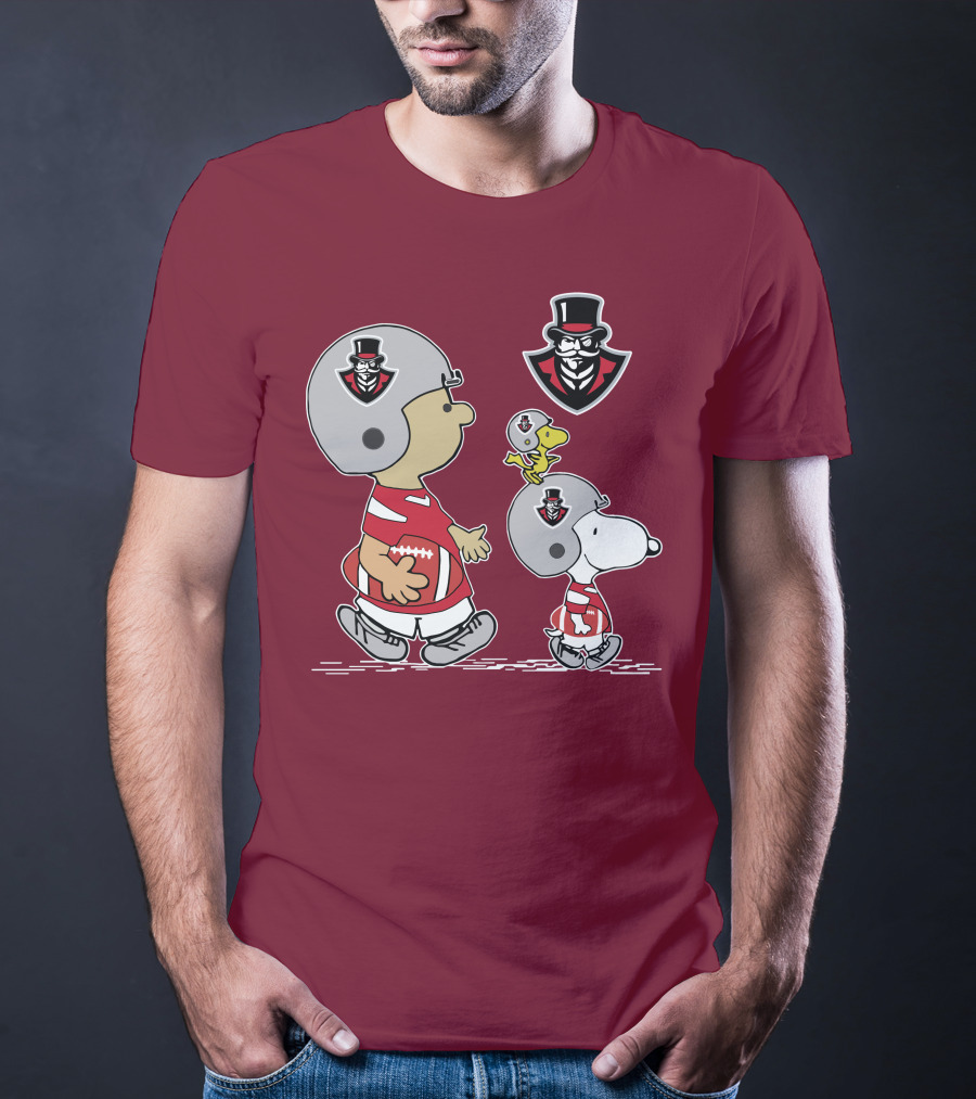 Austin Peay Governor Mascot With Snoopy And Woodstock Football Helmets T-Shirt