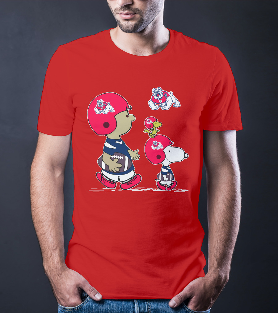 Fresno State Snoopy And Woodstock Football Bulldogs Kids T-Shirt