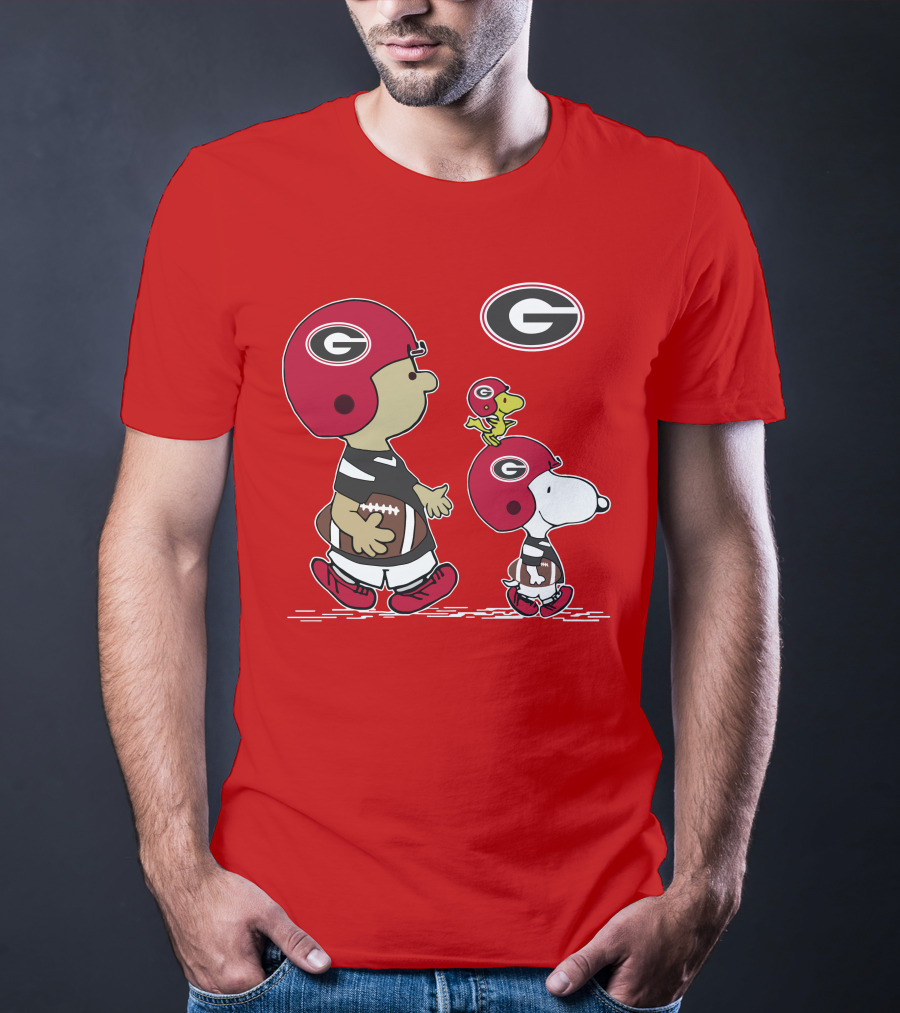 Georgia Bulldogs Snoopy And Woodstock Football Helmets T-Shirt