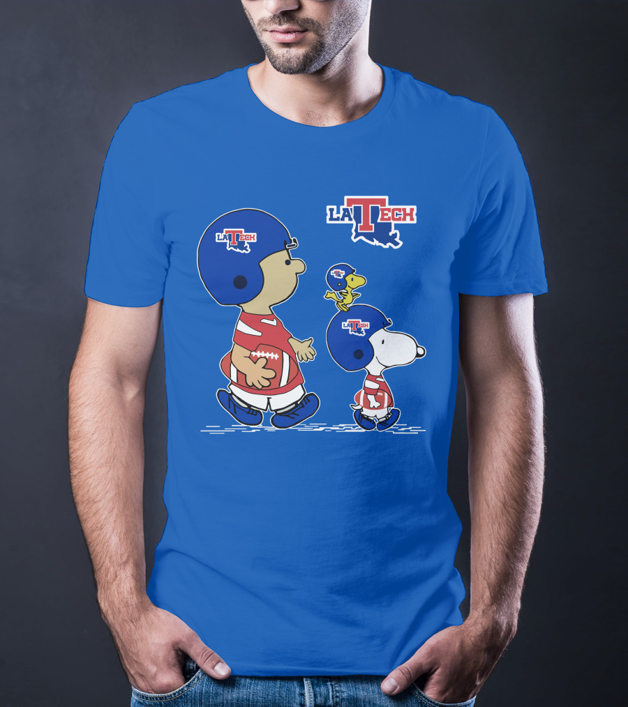 LA Tech Snoopy Football Helmet With Woodstock And Charlie Brown T-Shirt