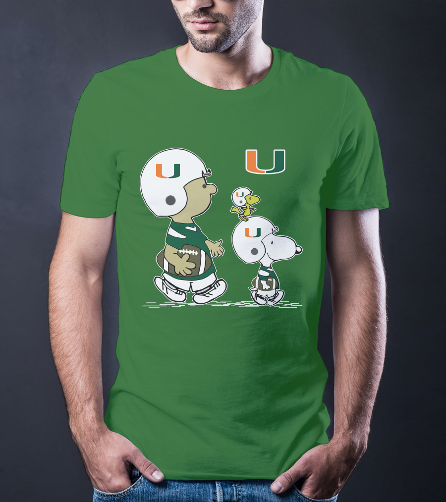 Miami Hurricanes Snoopy And Woodstock Football Helmets Peanuts Comic T-Shirt